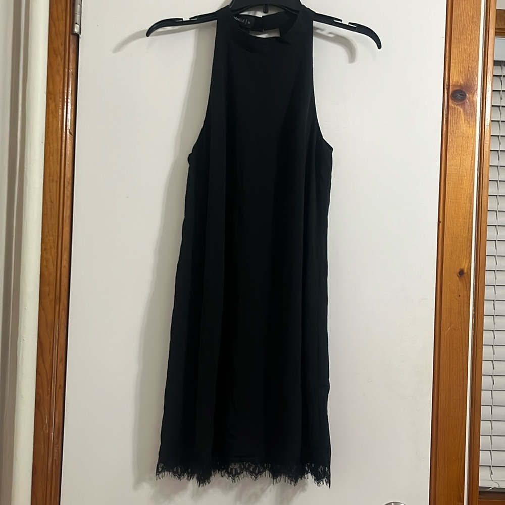 Fantaist Women’s Black Halter Dress size M with lace hem